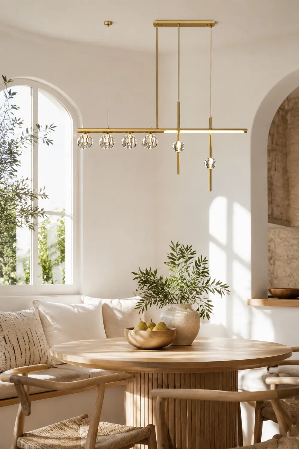 Kirsten Metal & Crystal Pendant Light, Gold - Lumpaz