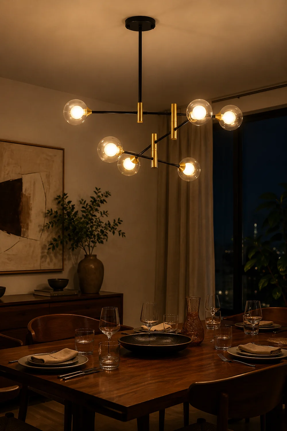 Valentina Nordic Spherical Bubble Metal/Glass Chandelier, Black/Gold - Lumpaz