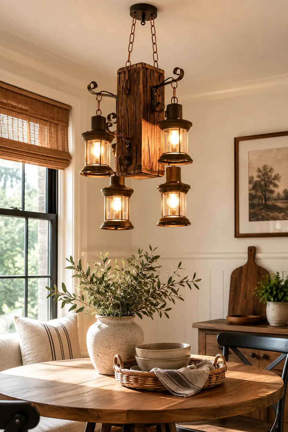 Austin Vintage Rectangular Metal/Wood Hanging Pendant Light，Wood - Lumpaz