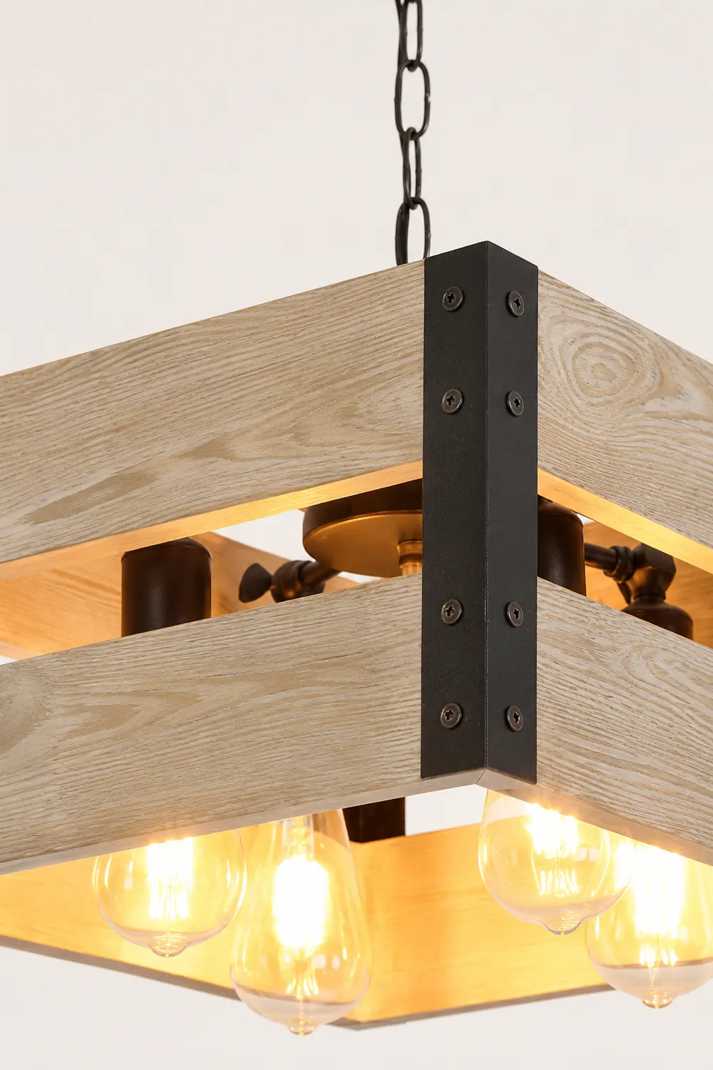 Alessio Retro Square Metal & Wood Pendant Light, 4 Heads, 2 Style - Lumpaz