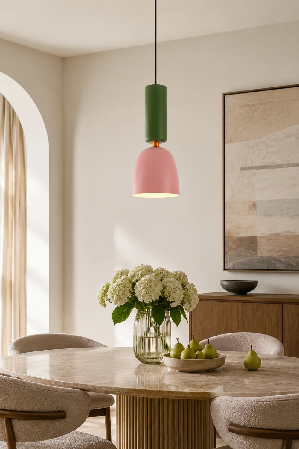 Morandi Modern Dome Art Deco Pendant Light, Black/Yellow/Pink/Gray - Lumpaz