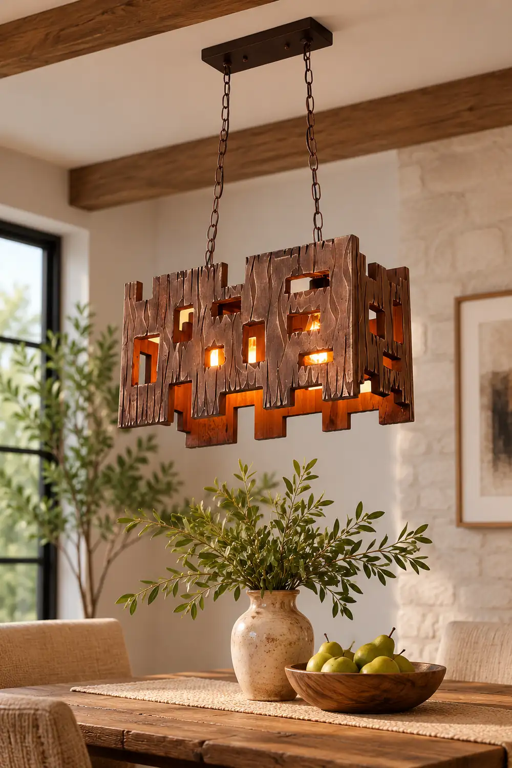 Austin Rectangular Metal & Wood Pendant Light, 19.6" - Lumpaz