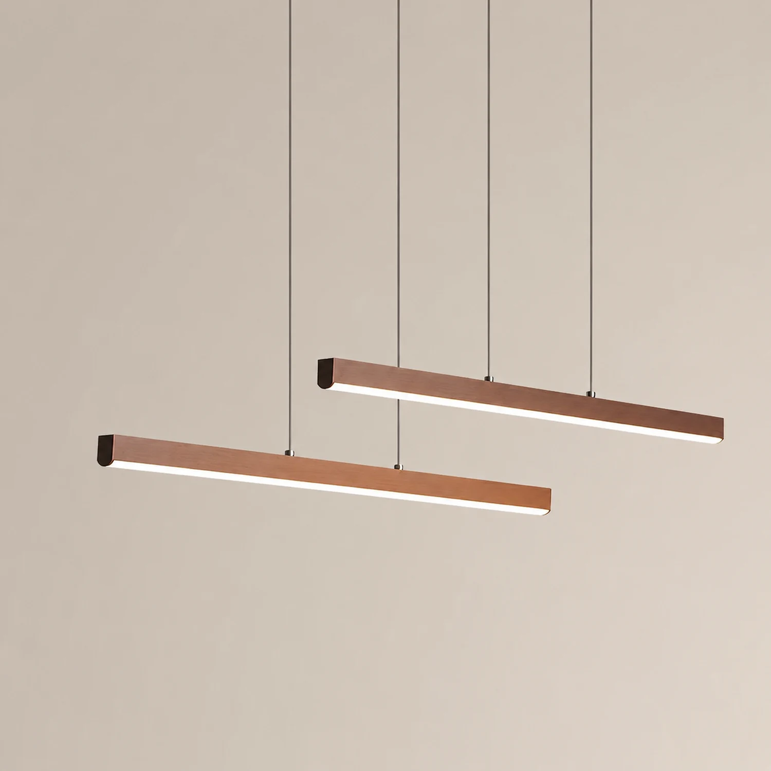 Edge Modern Minimalist Double-Linear Metal Pendant Light, Brown - Lumpaz