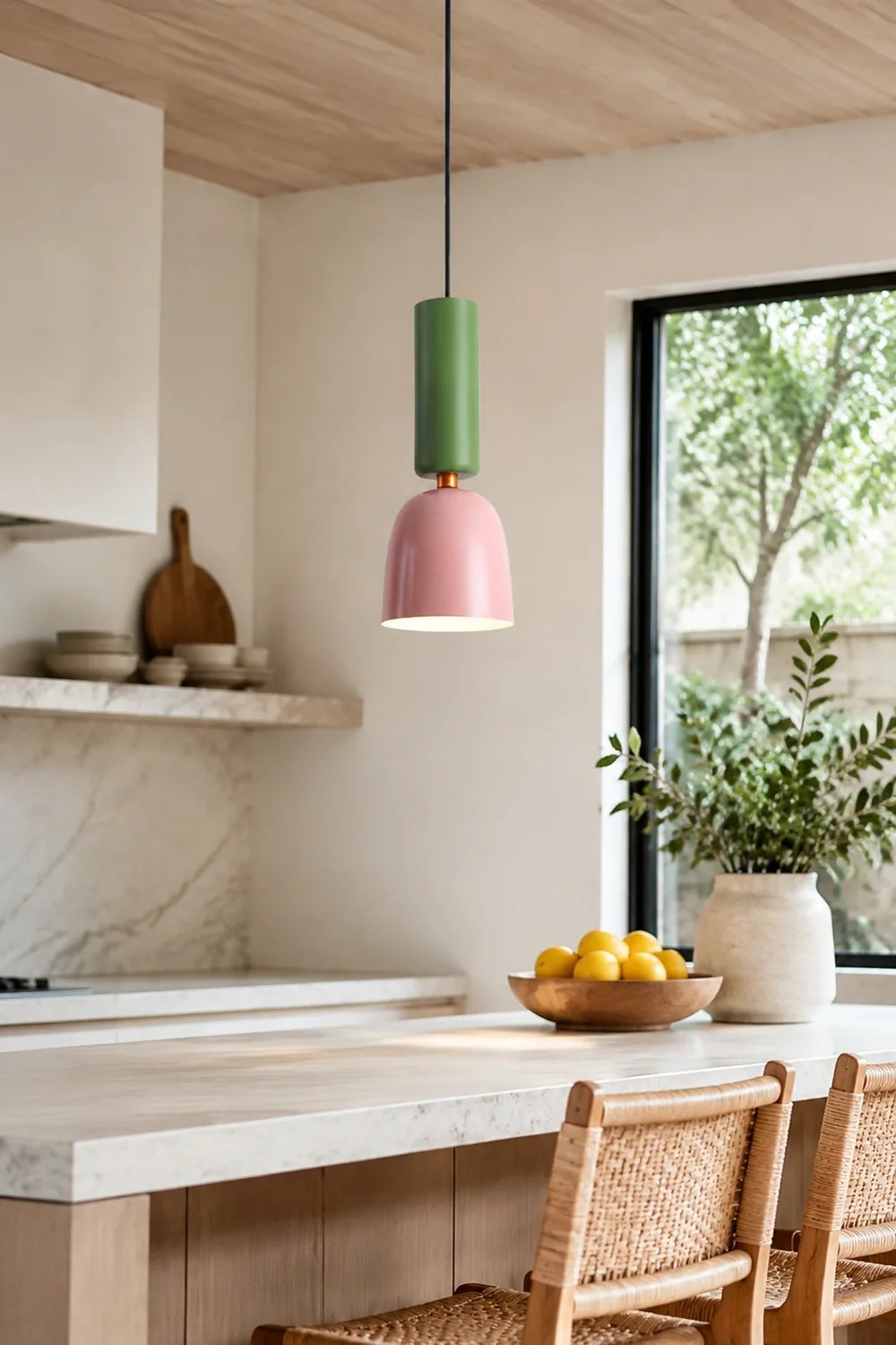 Morandi Modern Dome Art Deco Pendant Light, Black/Yellow/Pink/Gray - Lumpaz