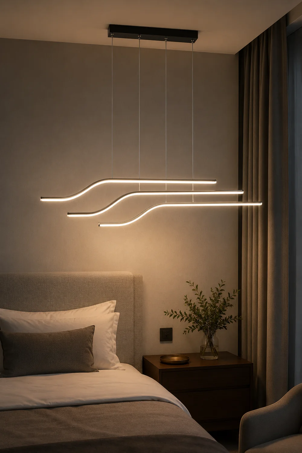 Minimalist Tri-Curved Metal Pendant Light, White/Black - Lumpaz