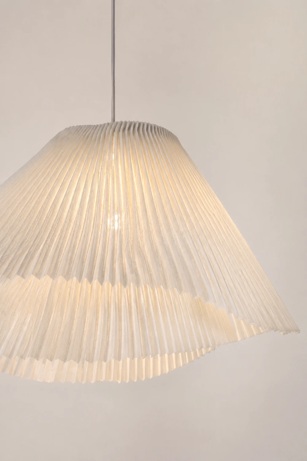 Renée Pendant Light Pleated Artificial Art Deco, Fabric, White, Bedroom - Lumpaz