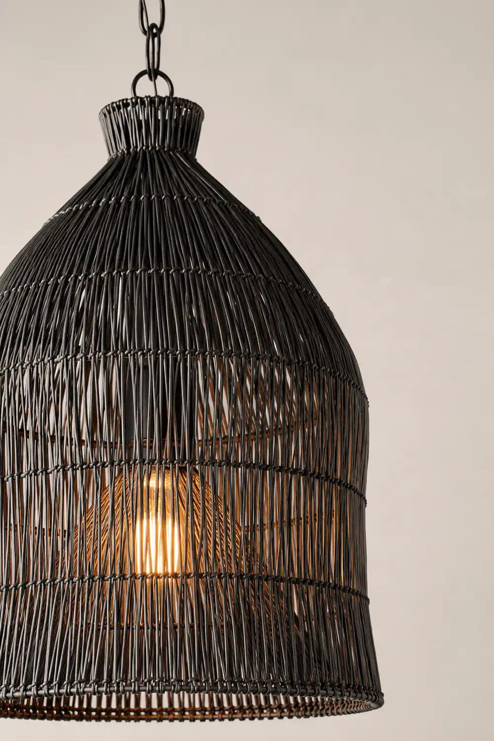 Muto Design Birdcage LED Pendant Light Black/White Metal/Rattan Bedroom/Living Room - Lumpaz