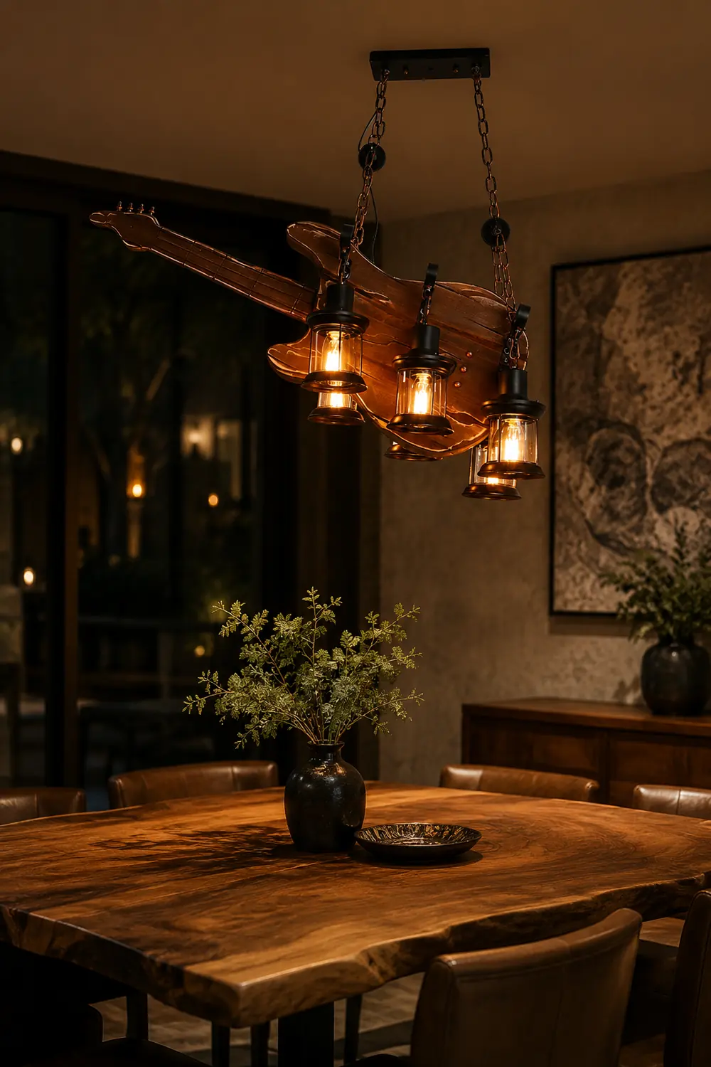 Austin Farmhouse Guitar Pendant Light, Metal/Wood, Walnut - Lumpaz