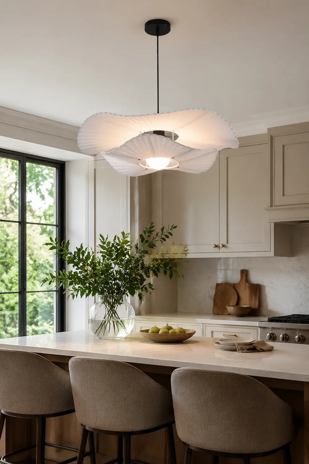 Renée Modern Nordic Cloth/Metal Shell Pendant Light, White - Lumpaz