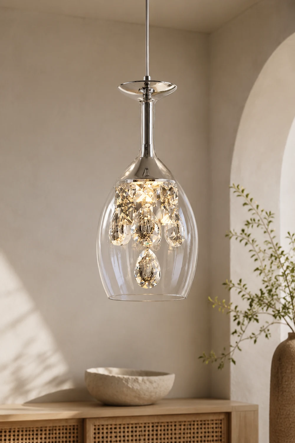 Kristy Modern Wine Glass/Crystal Pendant Light, Clear - Lumpaz