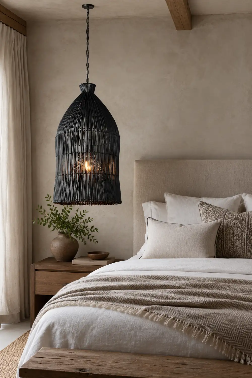Muto Design Birdcage LED Pendant Light Black/White Metal/Rattan Bedroom/Living Room - Lumpaz