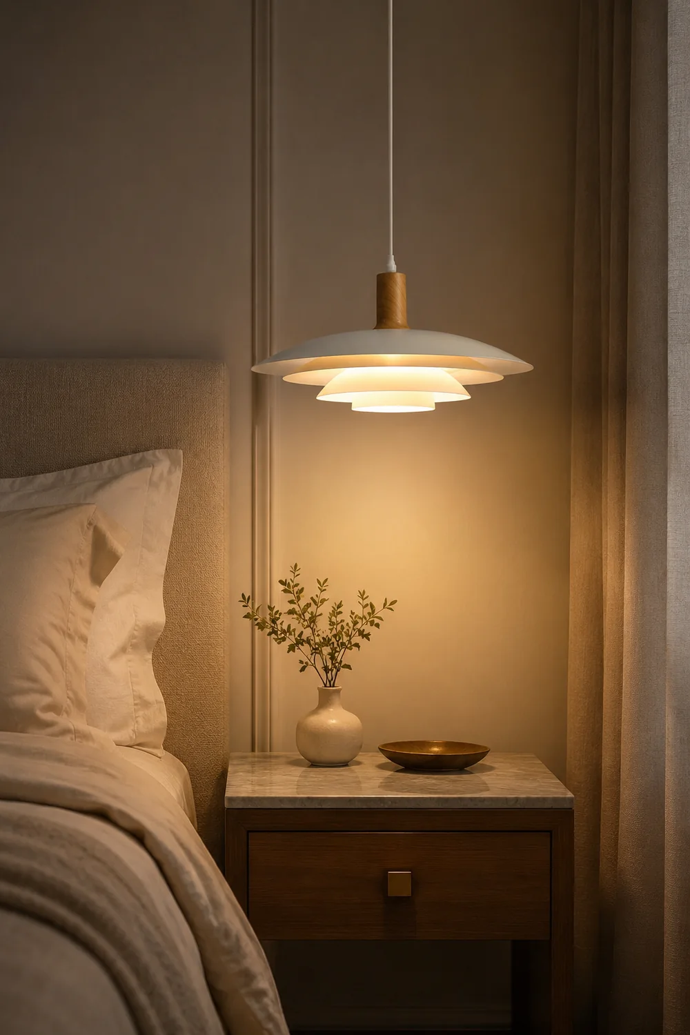 Morandi Modern LED Pendant Light White/Wood Metal Bedroom/Living Room - Lumpaz