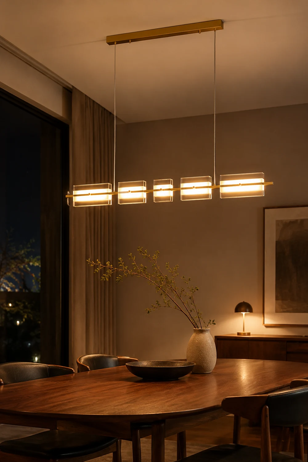Evette Modern Nordic Linear Copper/Glass Pendant Light, Brass/Black - Lumpaz