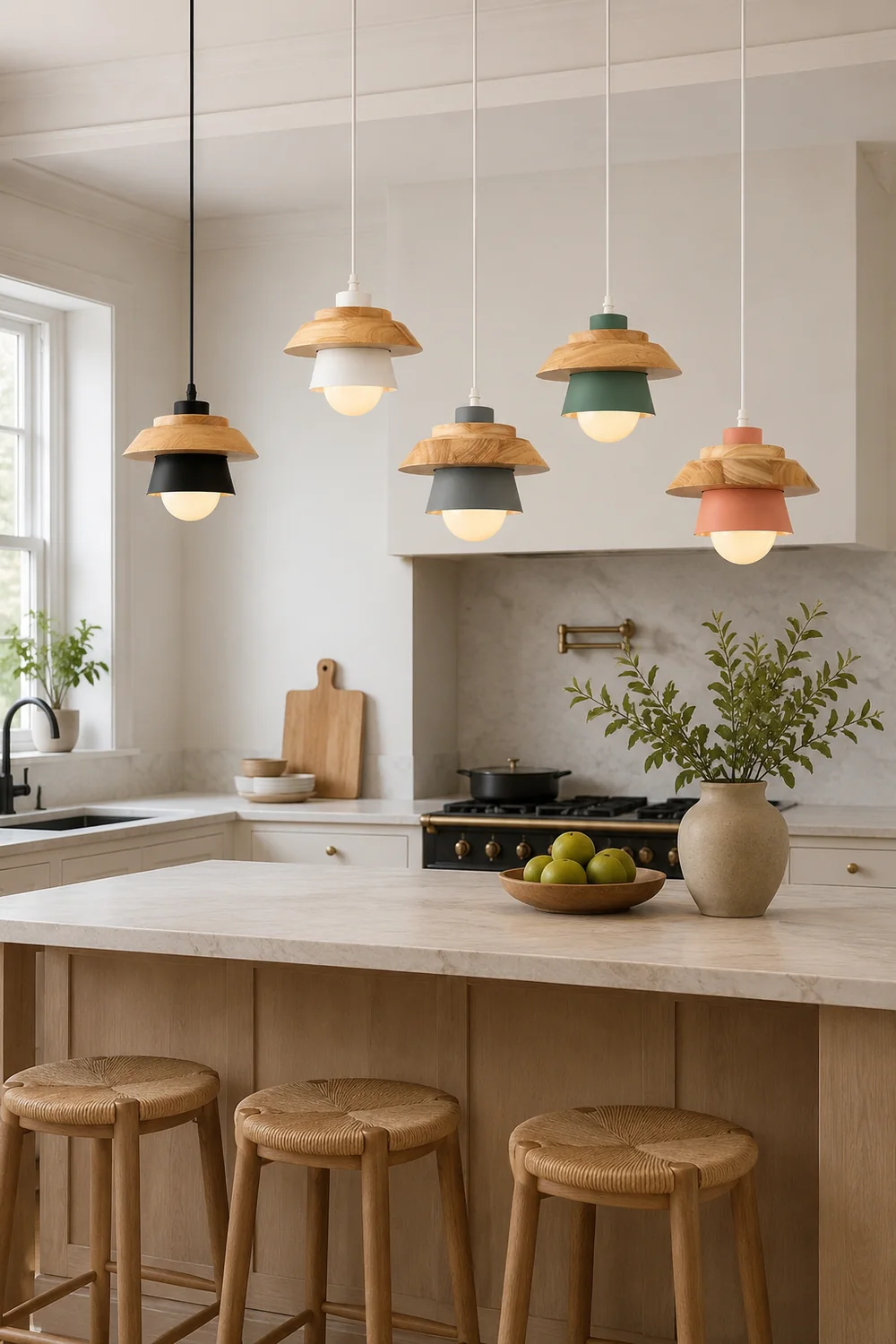 Zaid Modern Glass/Wood Pendant Light, Multi Color - Lumpaz