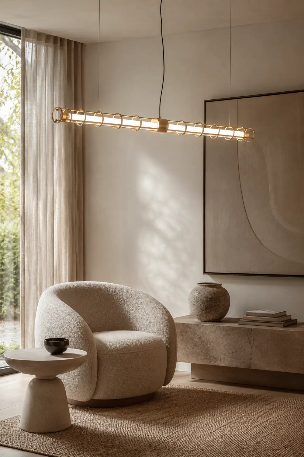Edge Modern Minimalist Linear Metal/Glass Pendant Light, Gold - Lumpaz