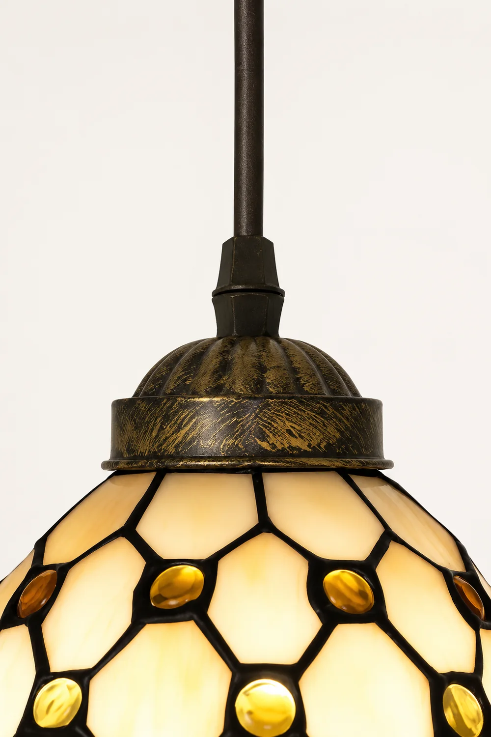 Alessio Tiffany Multicolor Bell Pendant Light, Yellow/Beige/Brown/Khaki/Blue/Purple - Lumpaz
