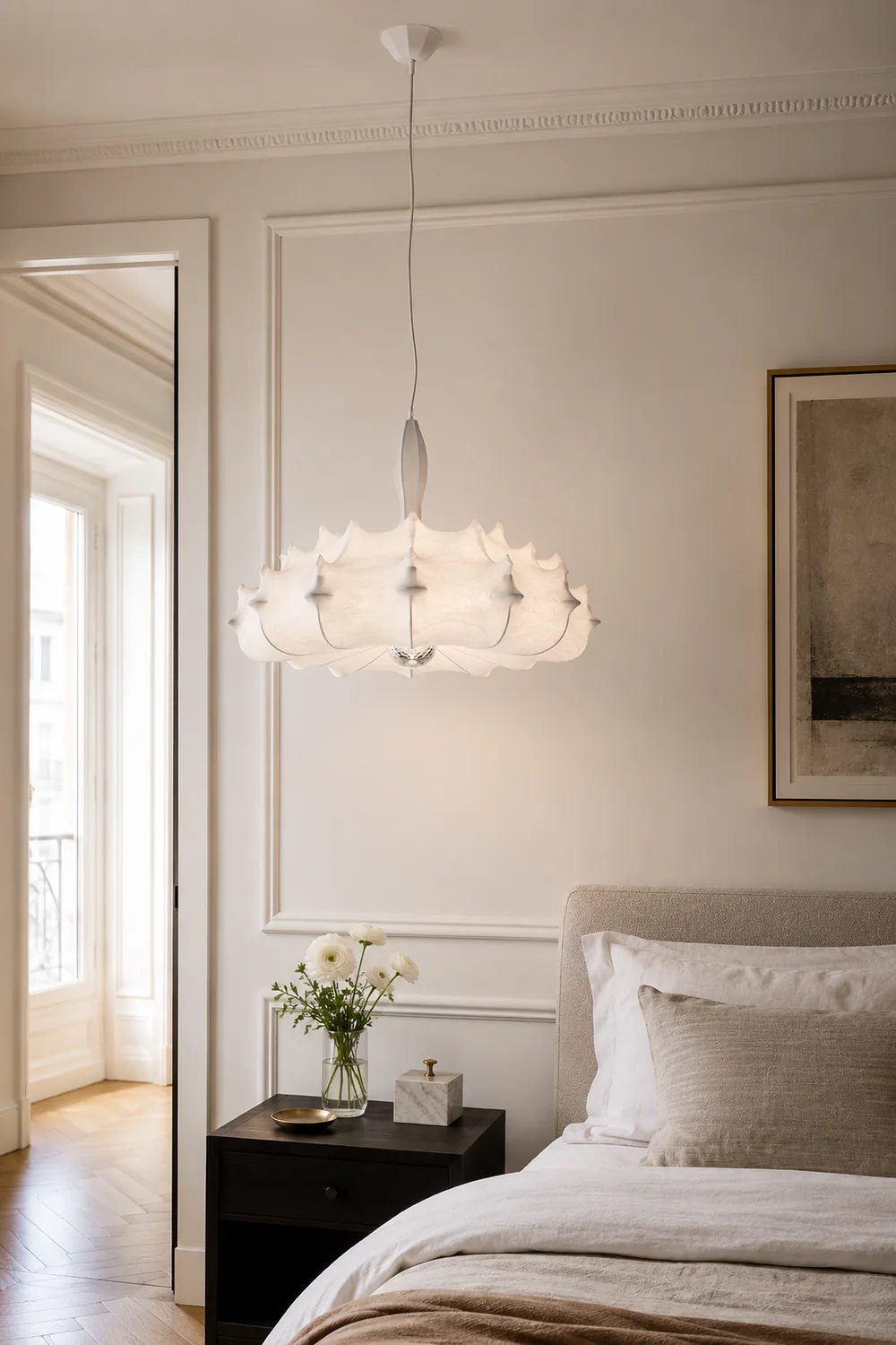 Renée Modern Artificial Silk/Metal Pendant Light,  White - Lumpaz