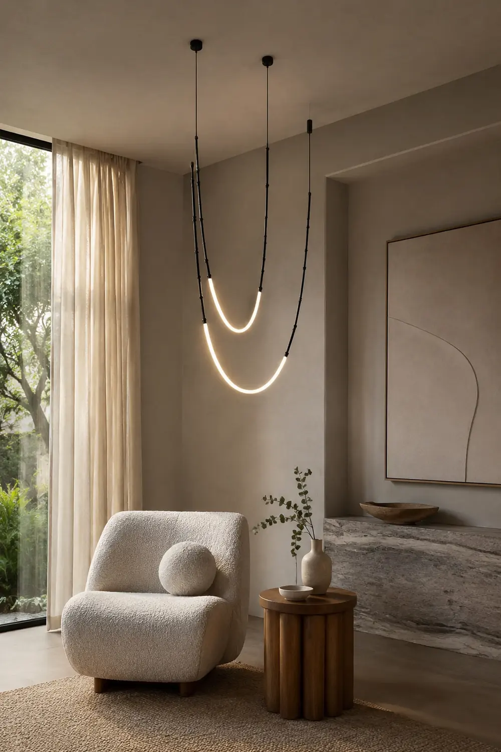 Edge Modern Linear Metal/Silicone Pendant Light, Black - Lumpaz