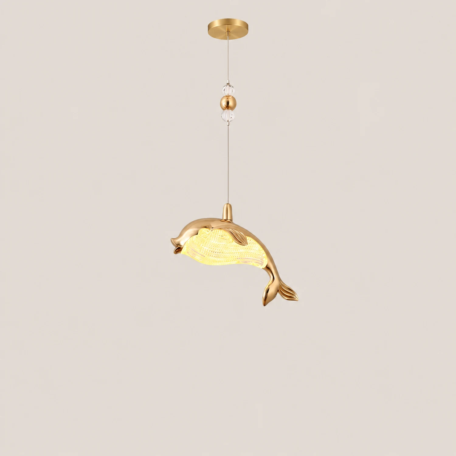 Jibril Modern Dolphin Metal Pendant Light, Gold, Metal/Acrylic - Lumpaz