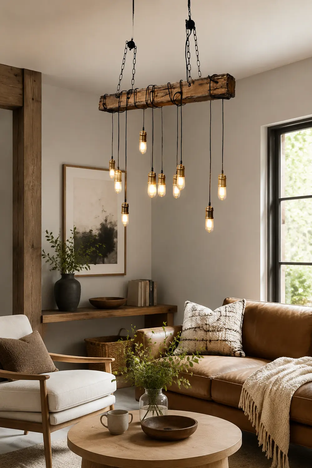 Austin Vintage Industrial Rectangular Wood Pendant Light Wood/Black - Lumpaz