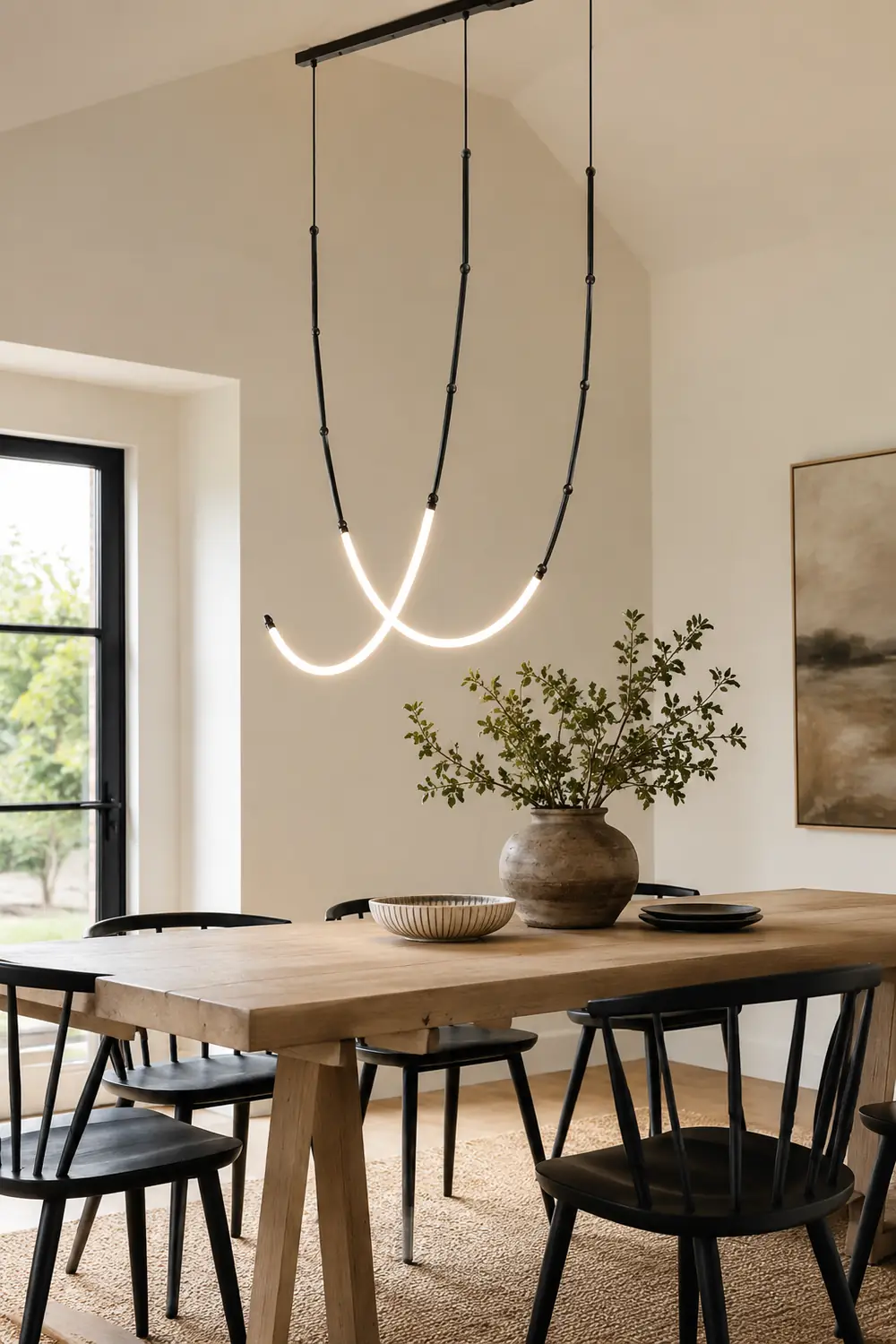 Edge Modern Linear Metal/Silicone Pendant Light, Black - Lumpaz