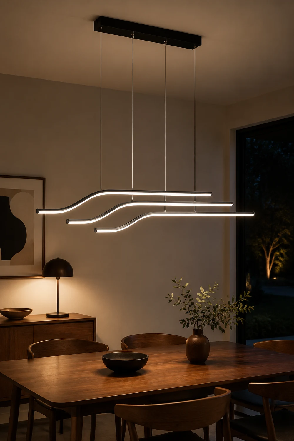 Minimalist Tri-Curved Metal Pendant Light, White/Black - Lumpaz