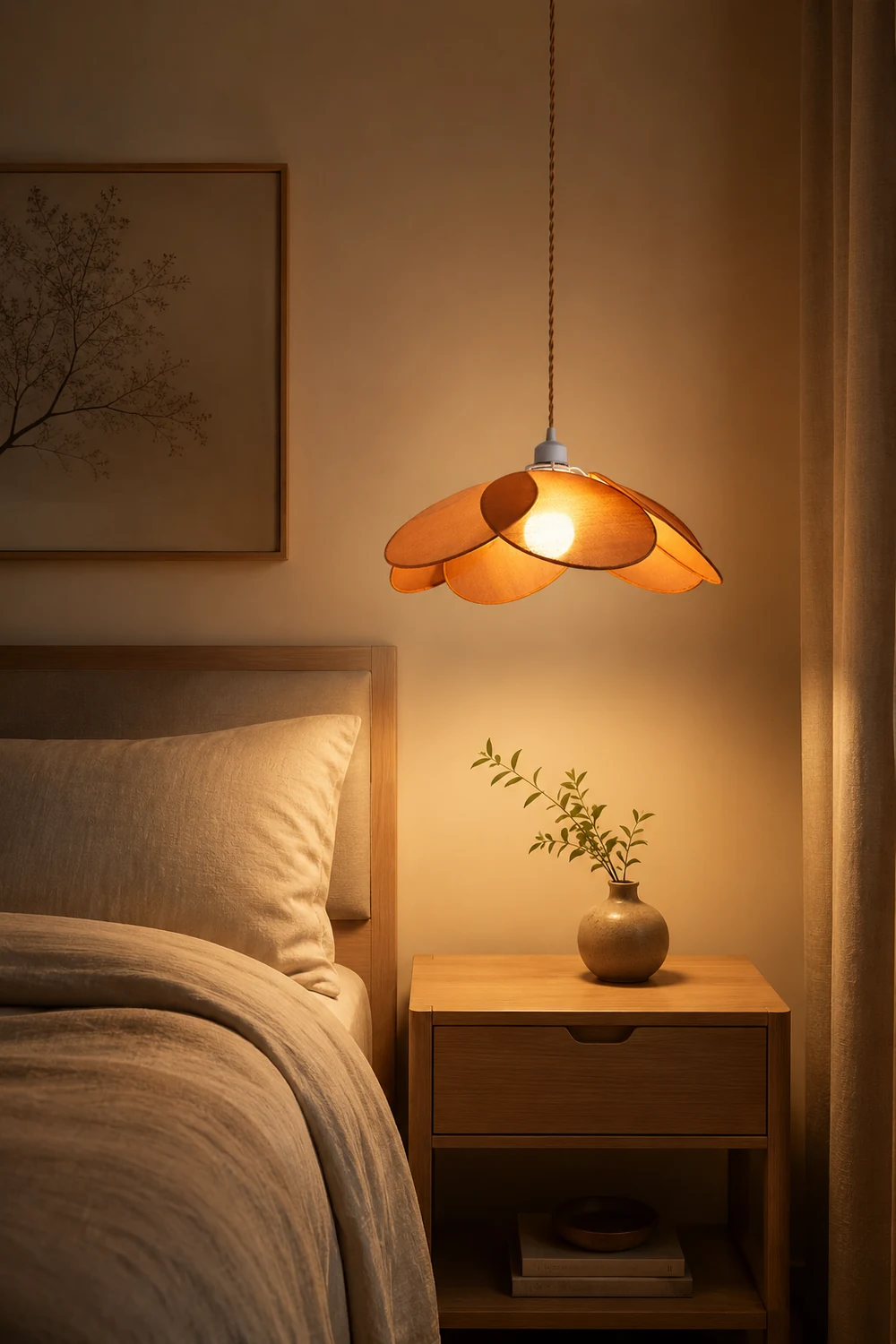 Renée Minimalist Fabric Flower Pendant Light, Orange/Brown/Beige - Lumpaz