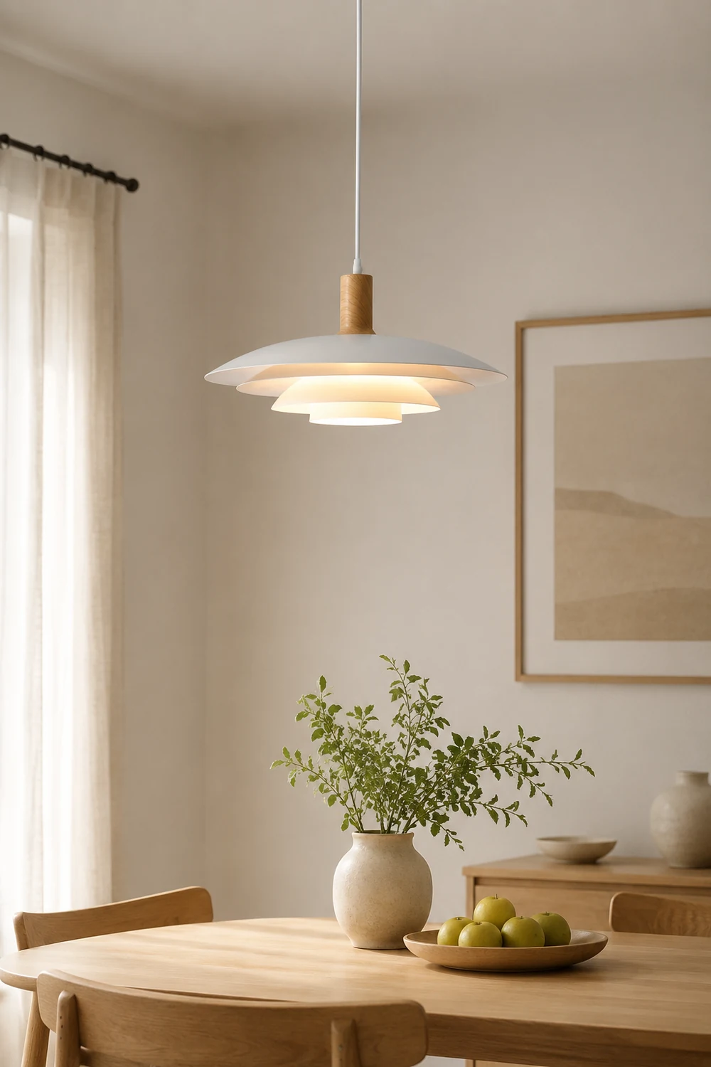 Morandi Modern LED Pendant Light White/Wood Metal Bedroom/Living Room - Lumpaz