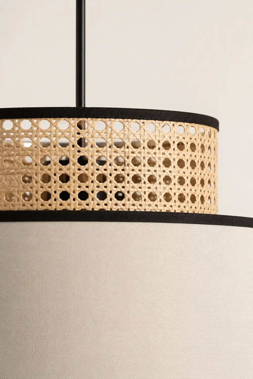Ritta Retro Fabric and Rattan Pendant Light, Beige - Lumpaz