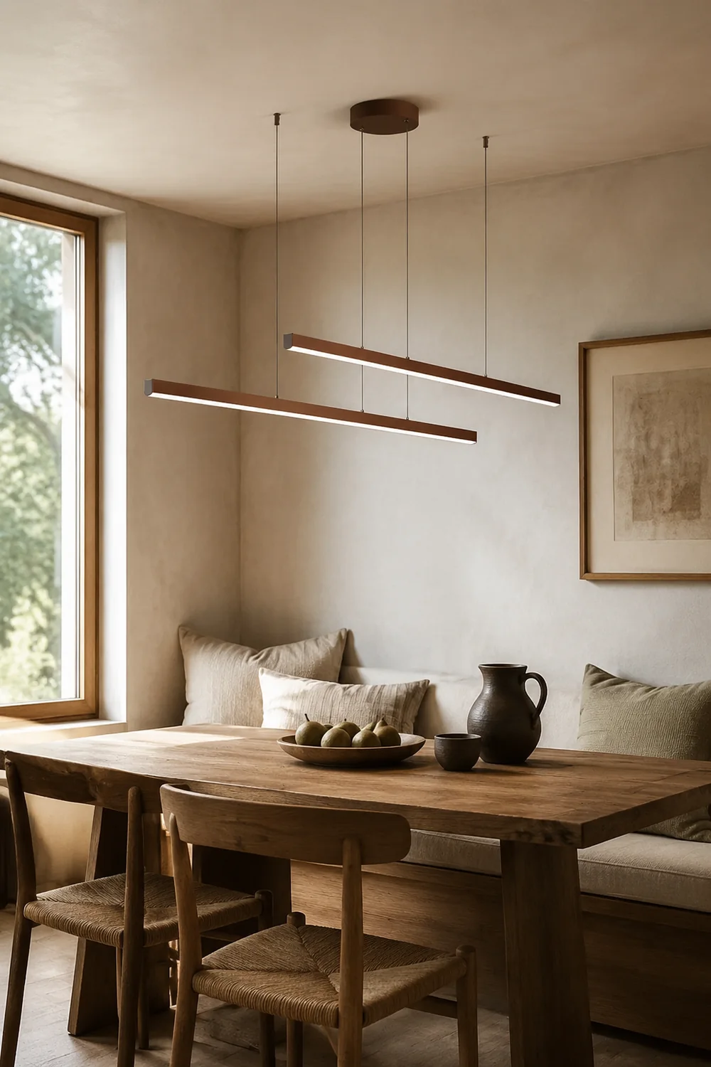 Edge Modern Minimalist Double-Linear Metal Pendant Light, Brown - Lumpaz