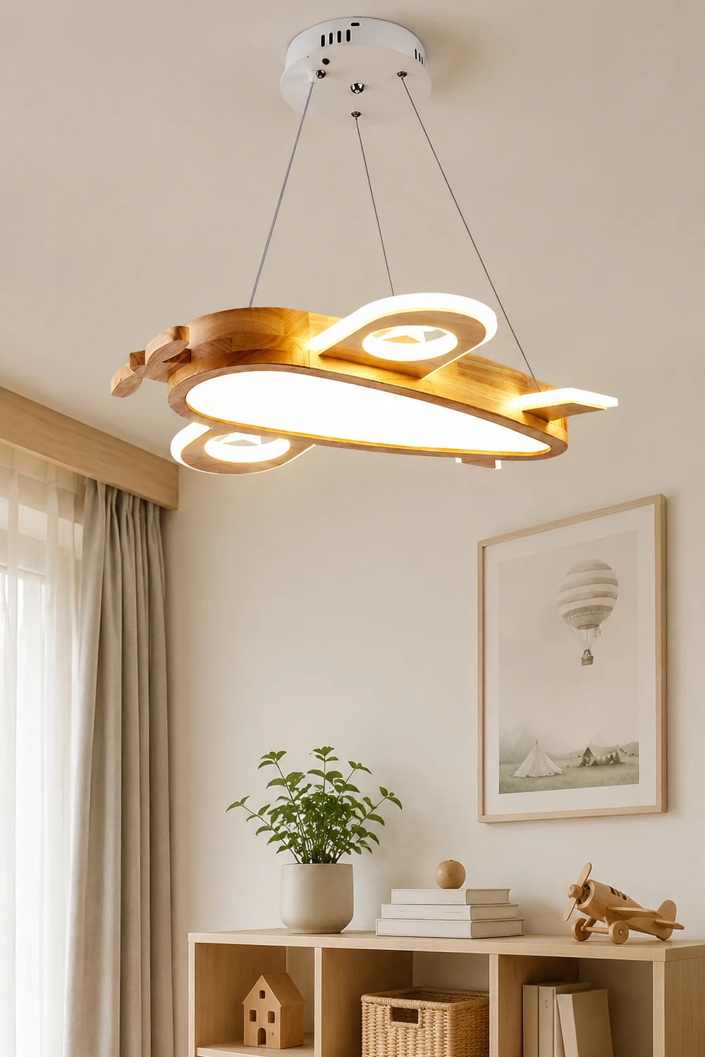 Minori Modern Natural Creative DIY Children Airplane Shape Acrylic Pendant Light ,Wood - Lumpaz