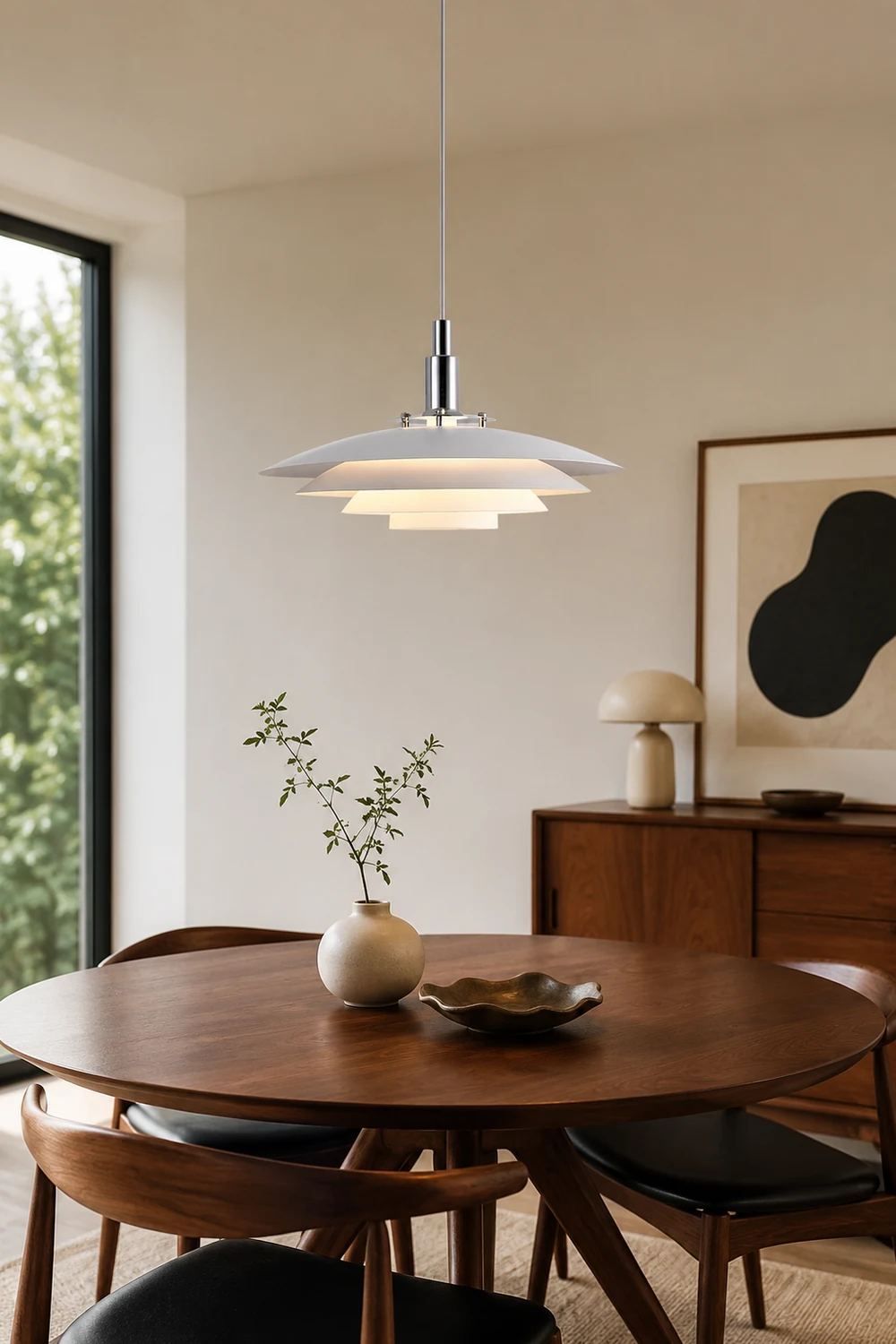 Morandi Modern Frisbee Shaped Metal Pendant Light, Black/White - Lumpaz