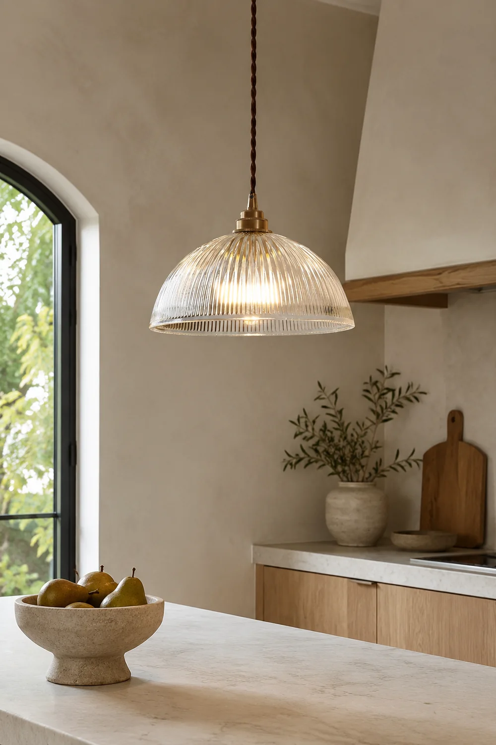 Alessio Simple Bowl Metal/Glass Pendant Light, Clear, Dining Room - Lumpaz
