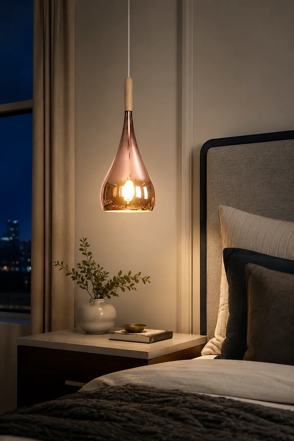 Avi Pendant Light Teardrop Modern, Metal, Rose Gold/Chrome, Kitchen Islands - Lumpaz