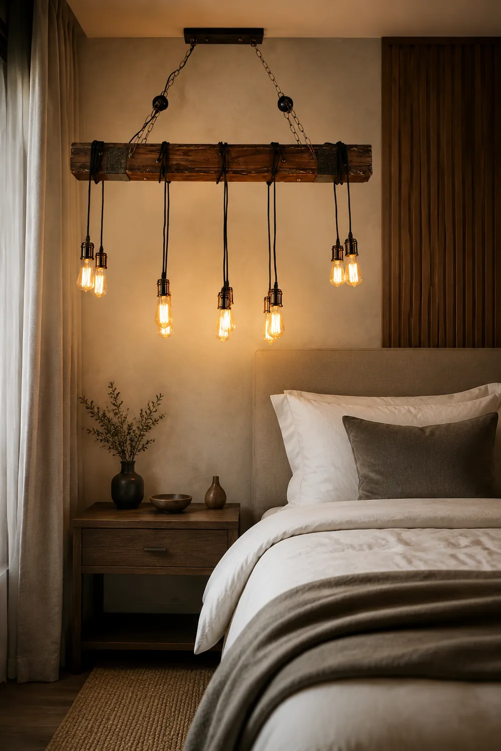 Alessio Linear Retro Wood Pendant Light, Bronze - Lumpaz