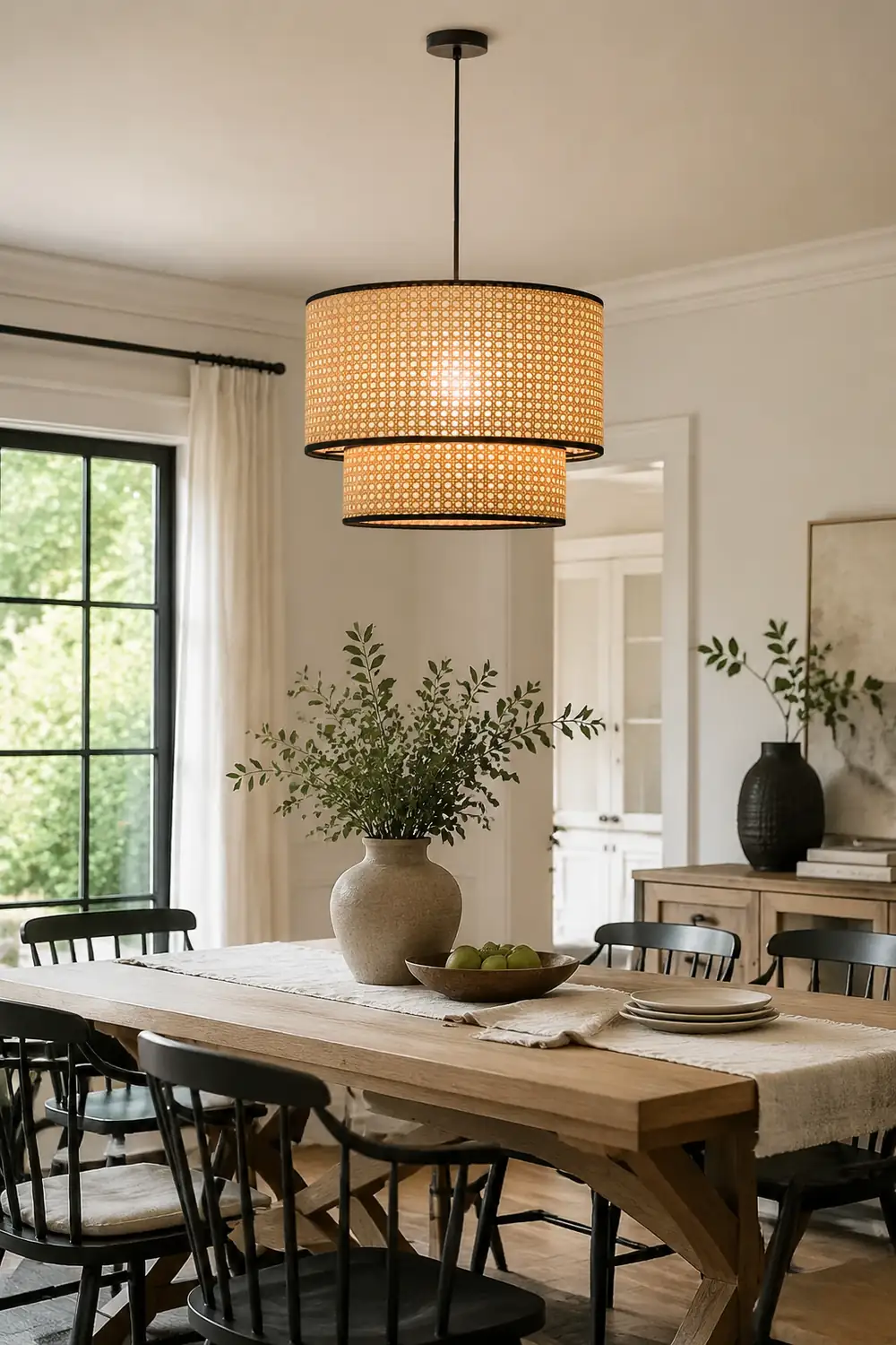Ritta Japanese Rattan Pendant Light, Double-Layer - Lumpaz