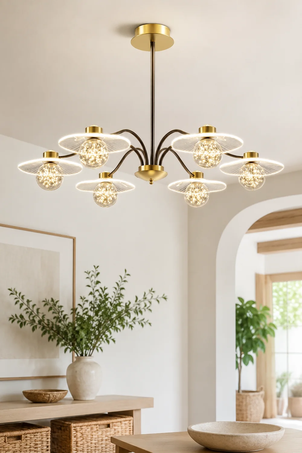 Carins Modern Blown Metal Pendant Light, Gold, Metal/Acrylic/Glass - Lumpaz