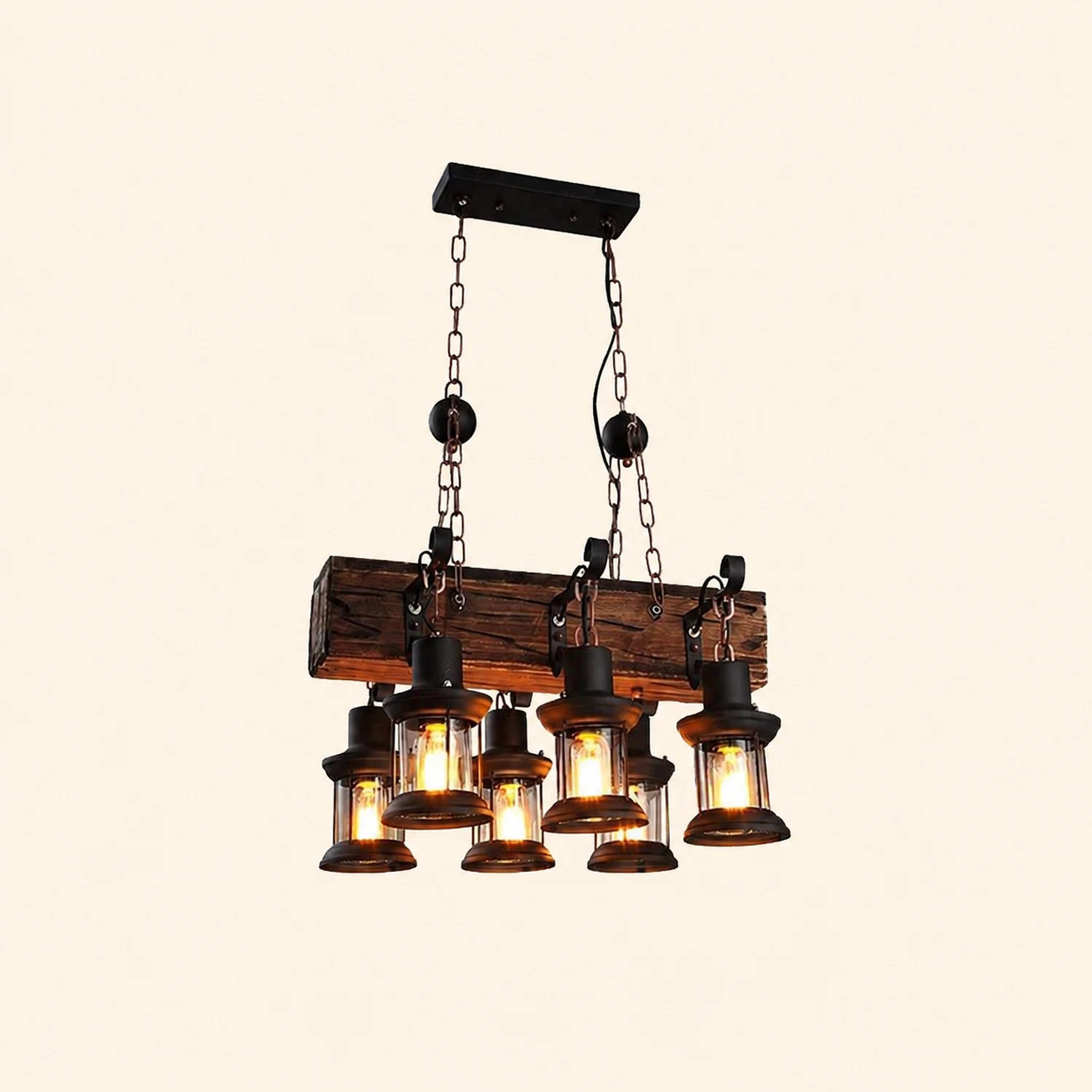 Austin Retro Rectangular Metal/Wood Lantern Pendant Light - Lumpaz