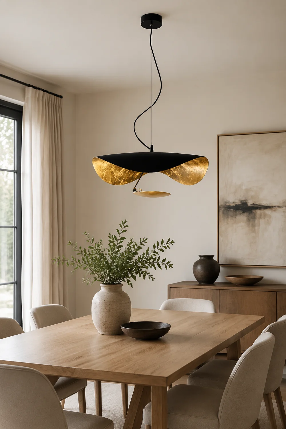 Renée Modern Nordic Saucer Metal Pendant Light, Black&Gold - Lumpaz