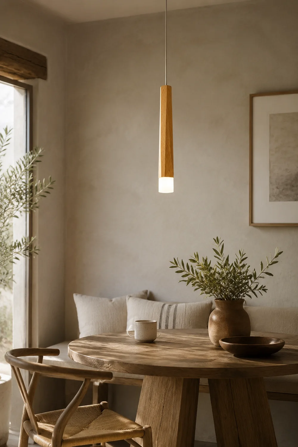 Ozawa Minimalist Linear Wood/Acrylic Pendant Light, Wood - Lumpaz