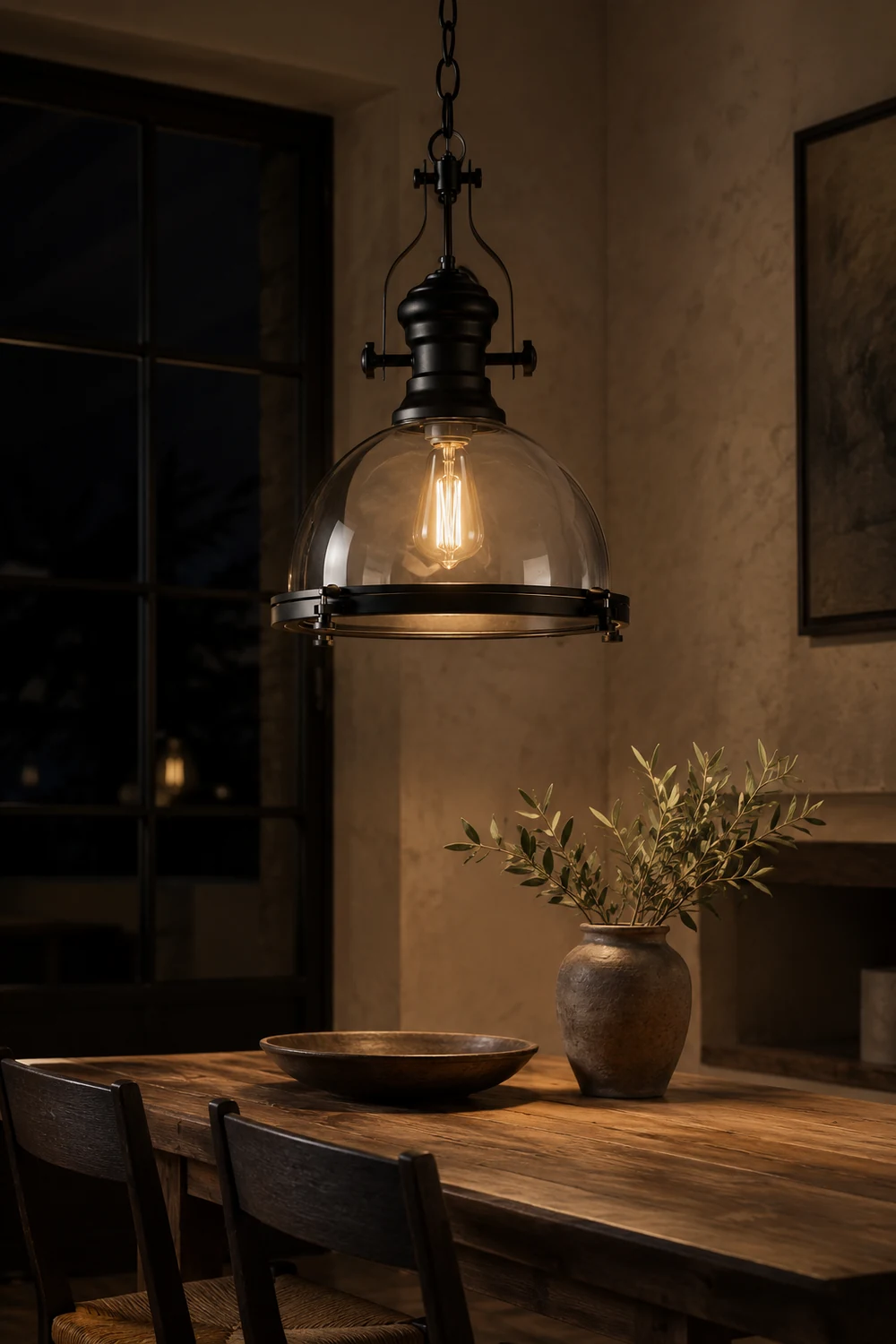 Alessio Vintage Hemispherical Glass Pendant Light, Black - Lumpaz