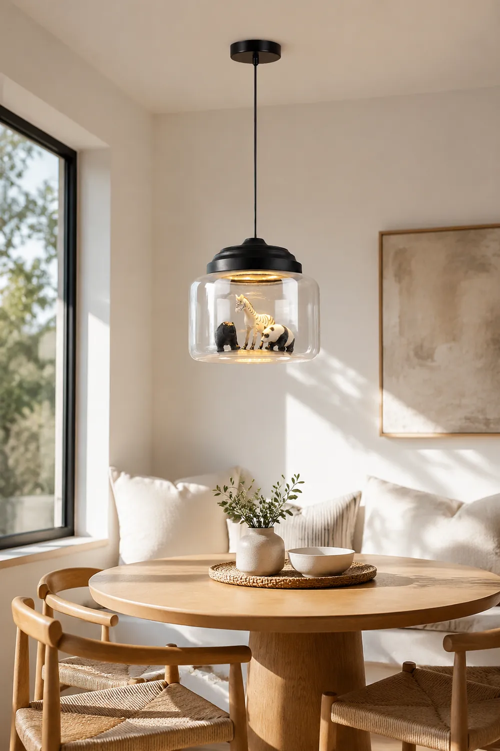 Leilani Modern Animals Art Deco Glass Pendant Light, Black/White - Lumpaz