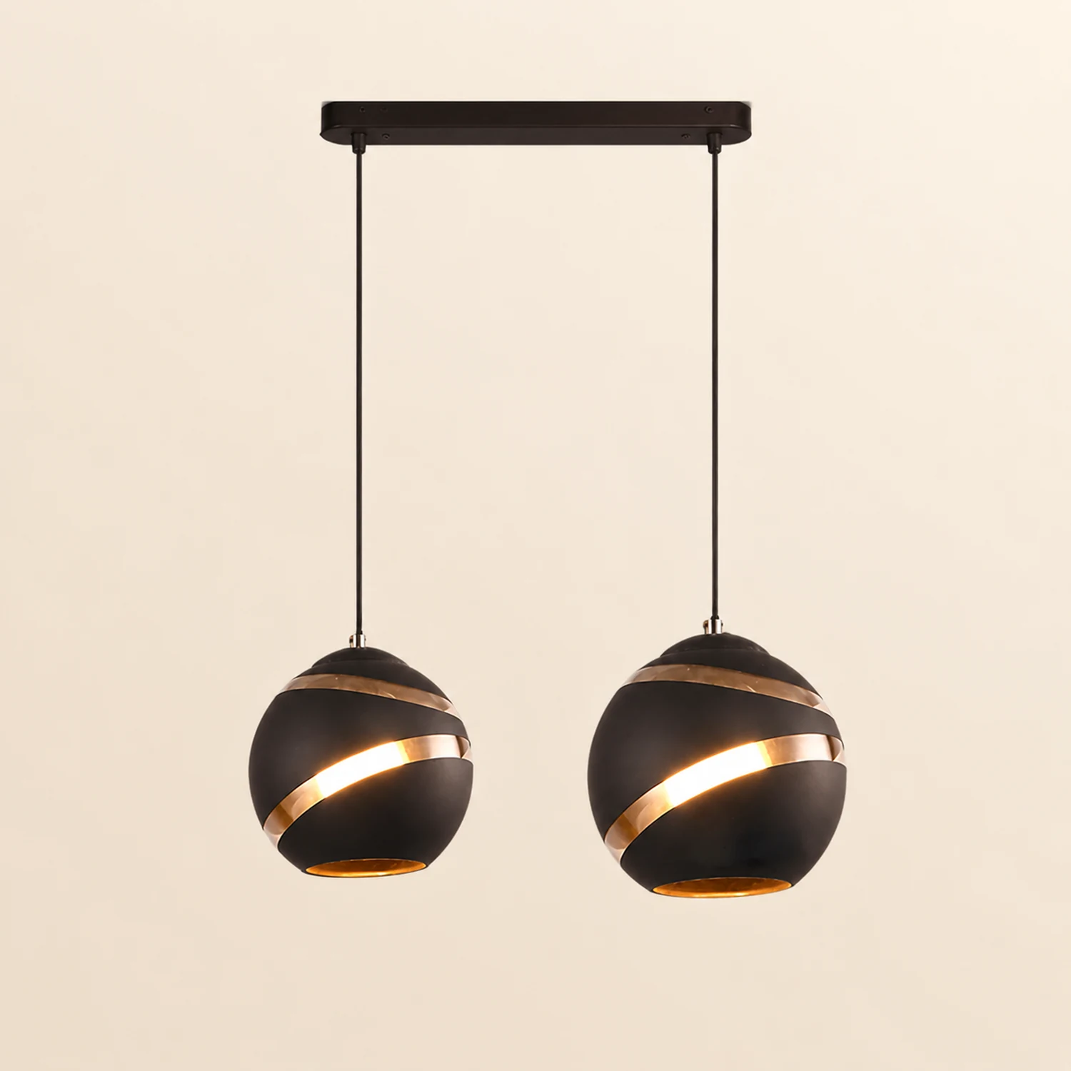 Valentina Art Deco Globe Metal/Glass Orbit Pendant Light, Black/White - Lumpaz