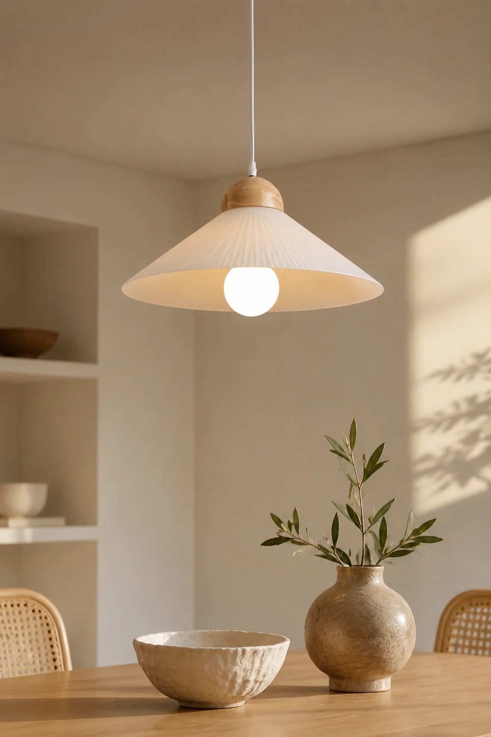 Ozawa Designer Pleated Brown Wood/Glass Pendant Light - Lumpaz