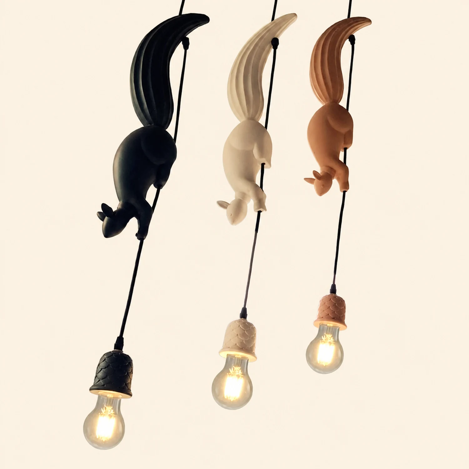 Valentina Pendant Light Squirrel/Pinecone Modern, Resin, Black/White/Blue/Pink, Restaurant - Lumpaz