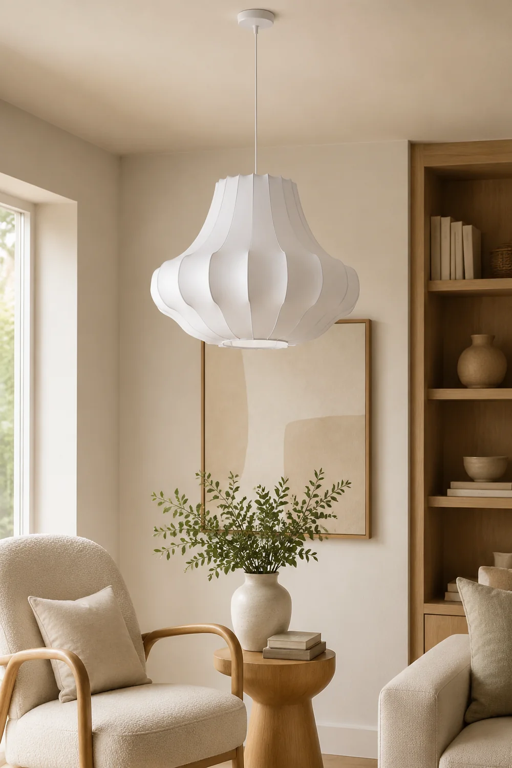 Renée Artificial Fabric Art Deco White Silk Pendant Light - Lumpaz
