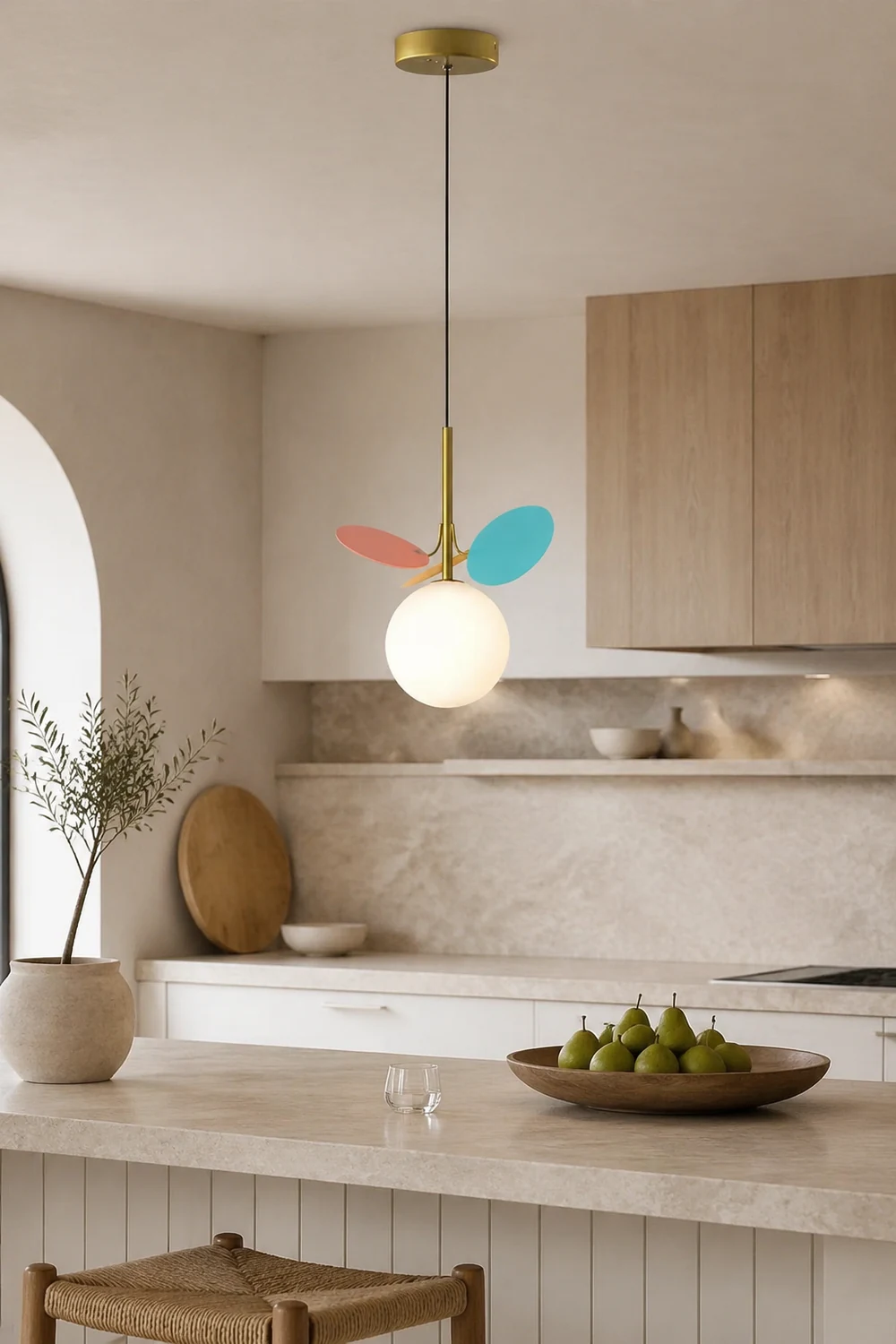Jevon Art Deco Globe Pendant Light, Multi-Color/White, Metal/Glass - Lumpaz