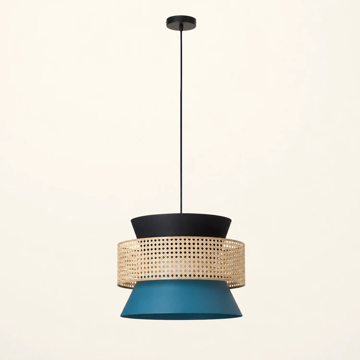 Ritta Retro Rattan/Fabbric Pendant Light, Dark Green - Lumpaz