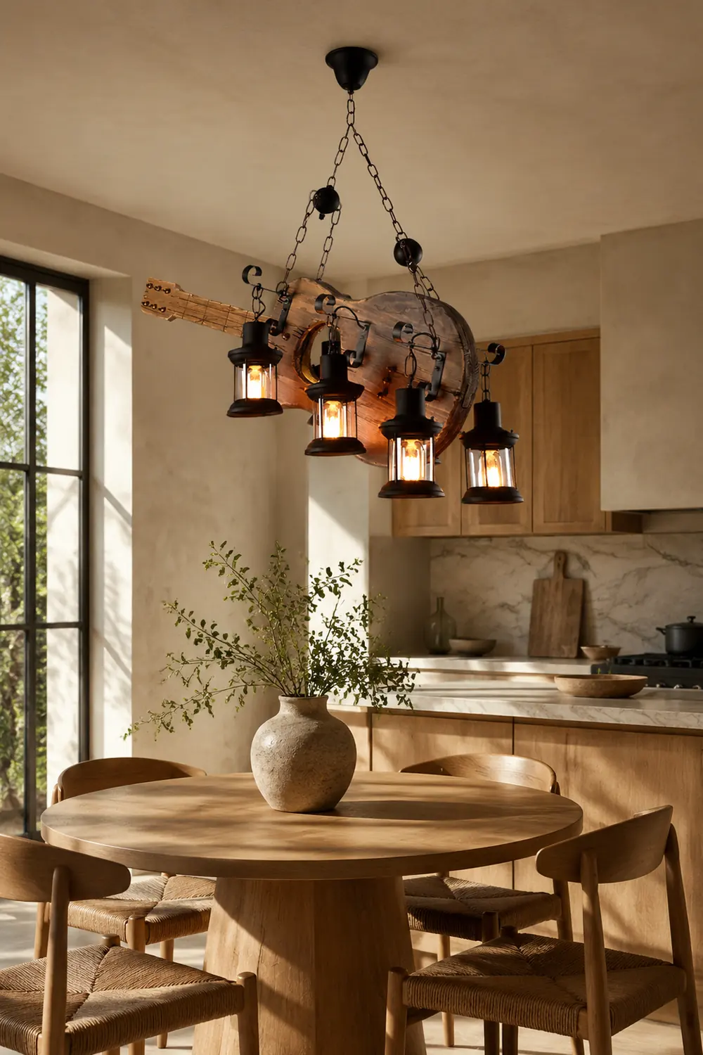 Austin Retro Guitar Metal & Wood Pendant Light, 4 Heads - Lumpaz