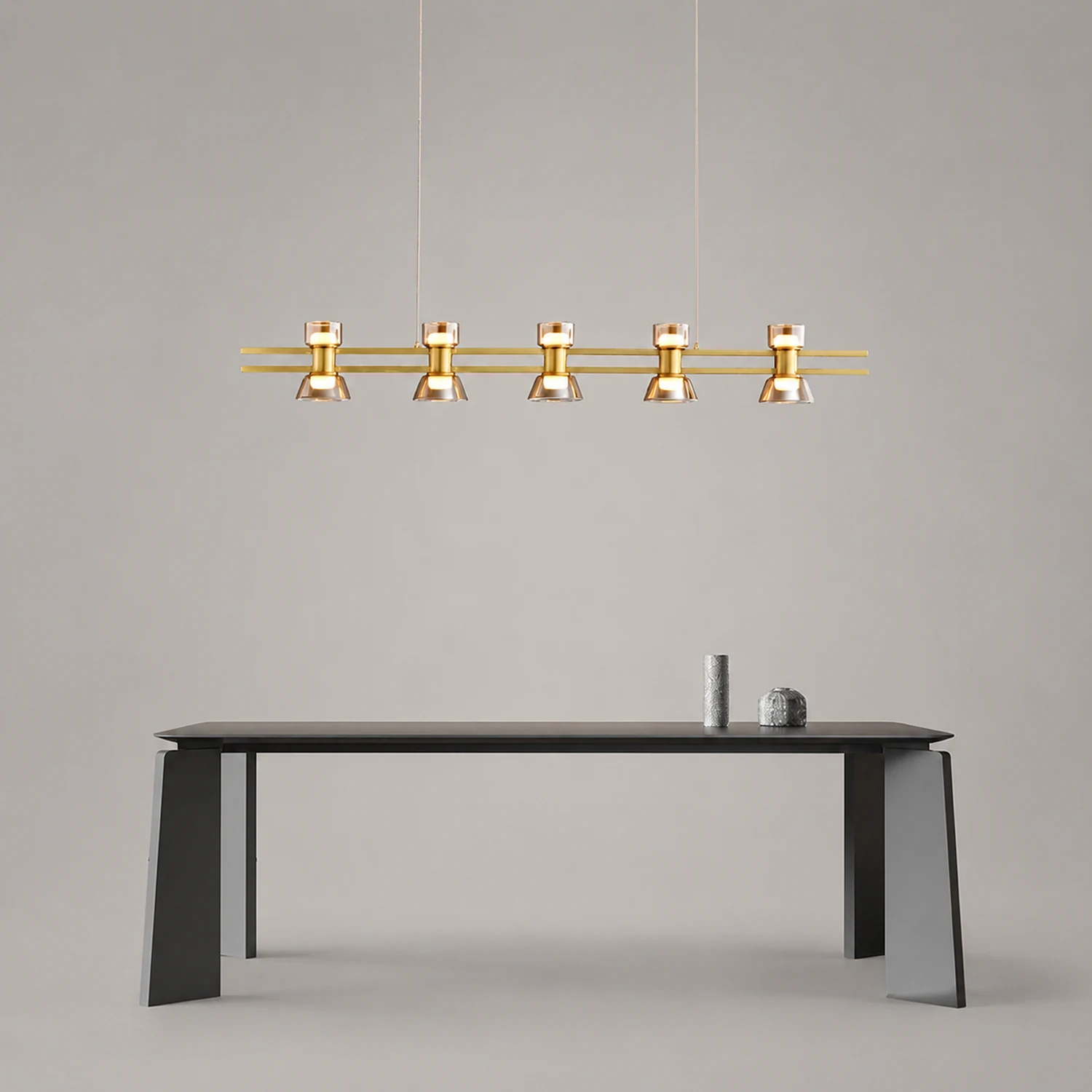 Evette Modern Linear Linear Metal Pendant Lamp, Black/Golden - Lumpaz
